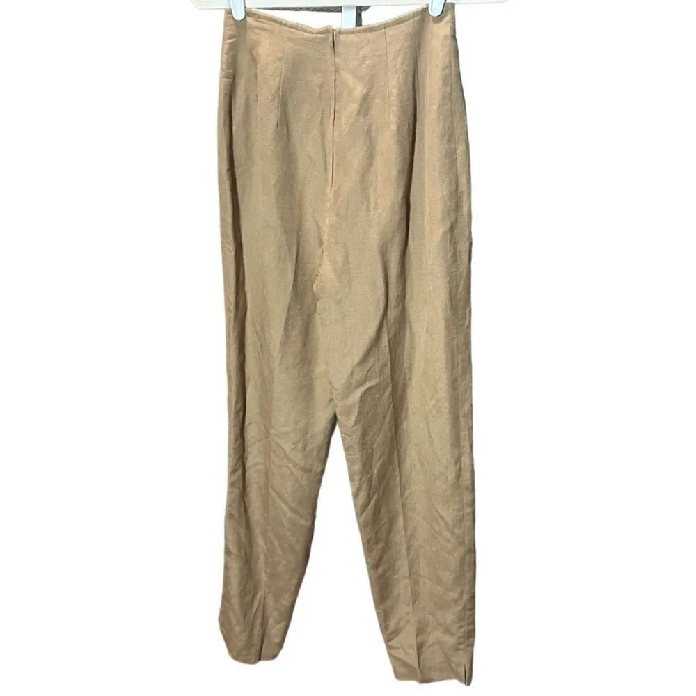 Donna Morgan vintage linen blend women’s light brown tan high rise zip closure p - Image 2