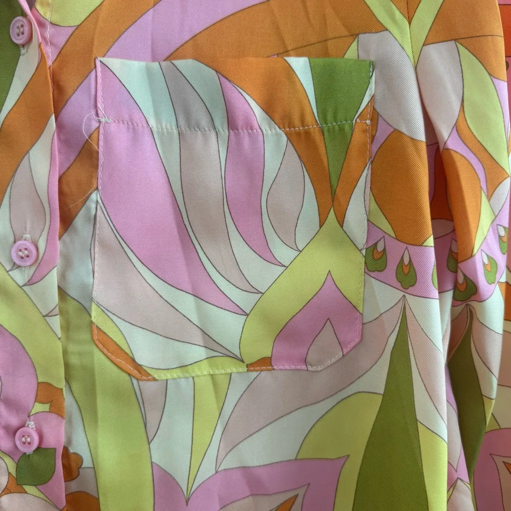 Zara Multicolor Abstract Patterned Button Blouse Size: XS - Image 4