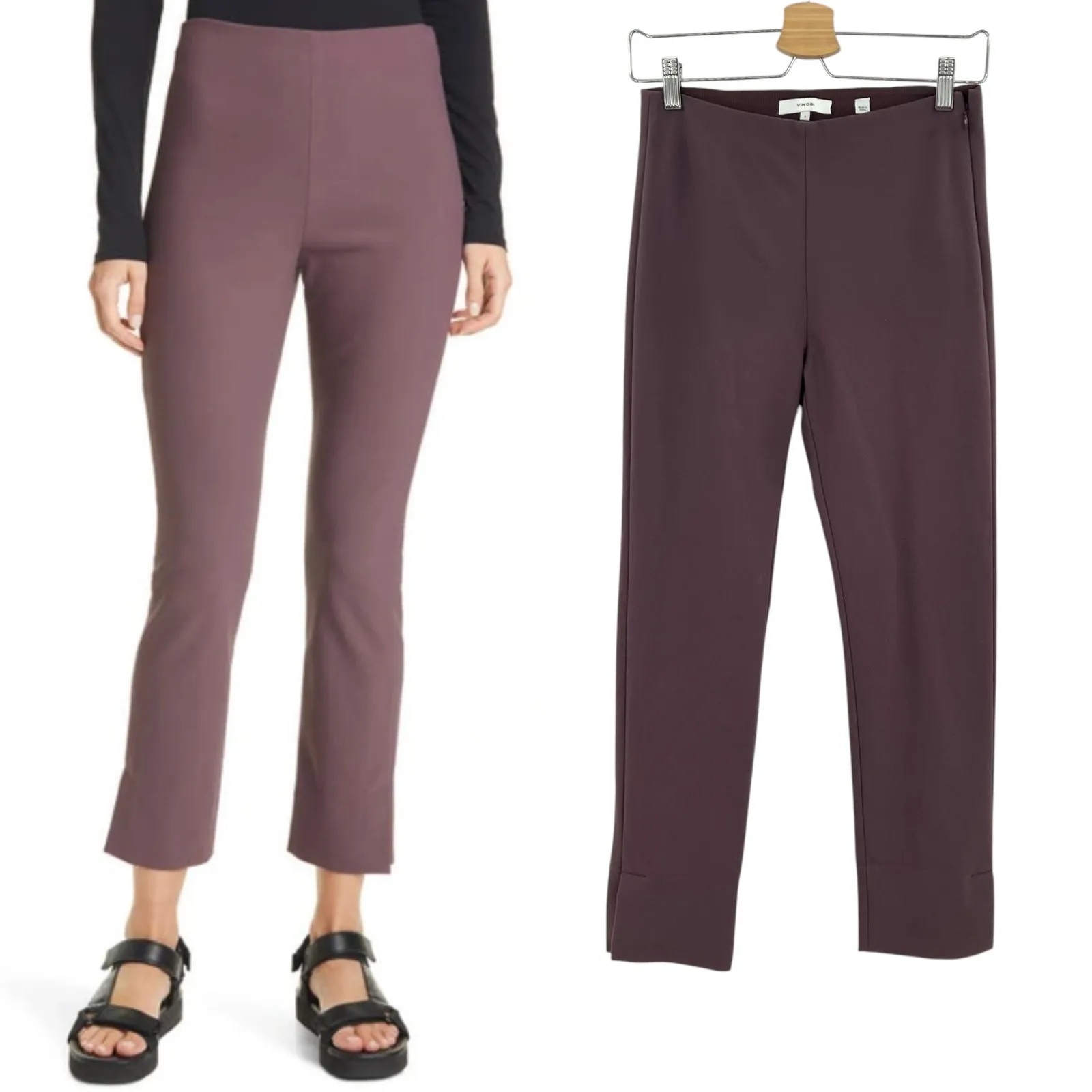 Vince Kick Pleat Crop Flare Leg Stretch Cotton Blend Pants Purple‎ Size Small - Image 2