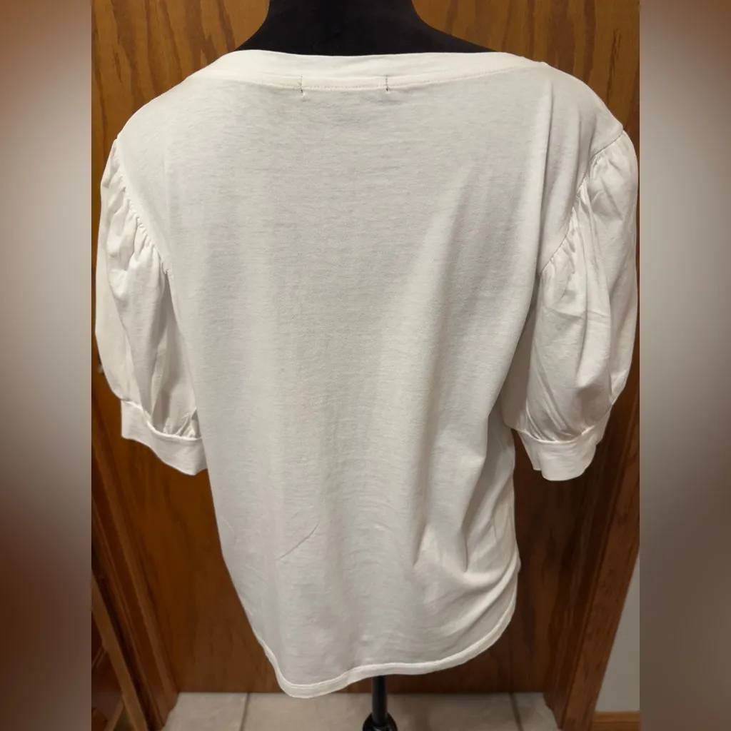 7 For All Mankind White Cotton Puff Sleeve Top size Large- minor flaw see photo - Image 8