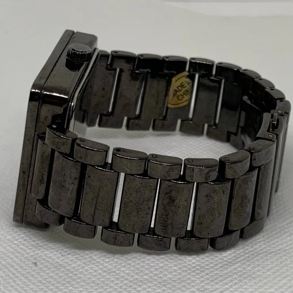 H By Halston watch black tone rectangle 35mm quartz rhinestones size 7” running - Image 2