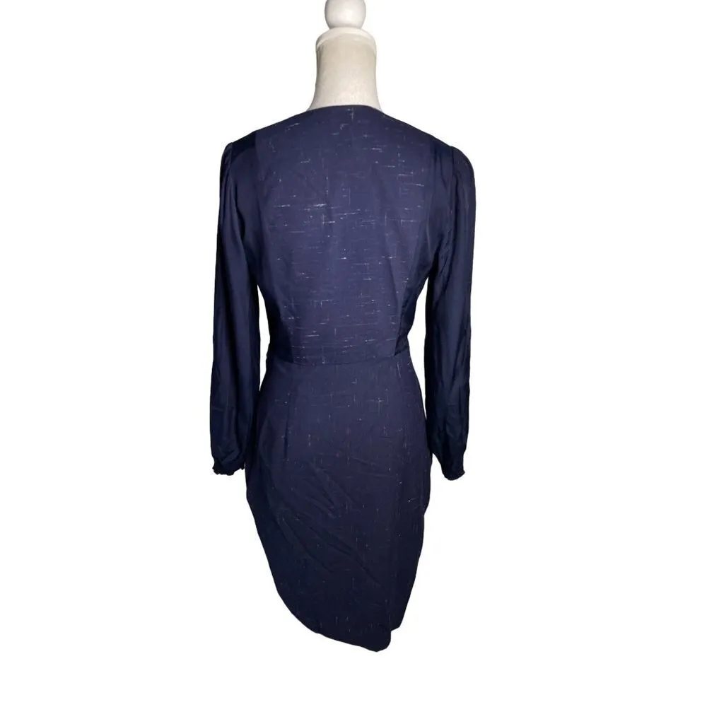 Rebecca Taylor Cross Hatch Wool Blend Wrap Dress Navy Womens Size 6 - Image 9