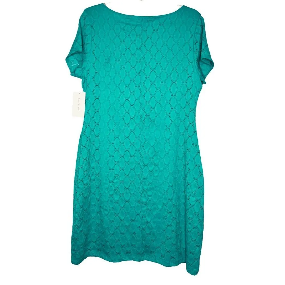 Isaac Mizrahi Green Knit Eyelet Shift Dress XL‎ NWT Designer Summery Casual - Image 6