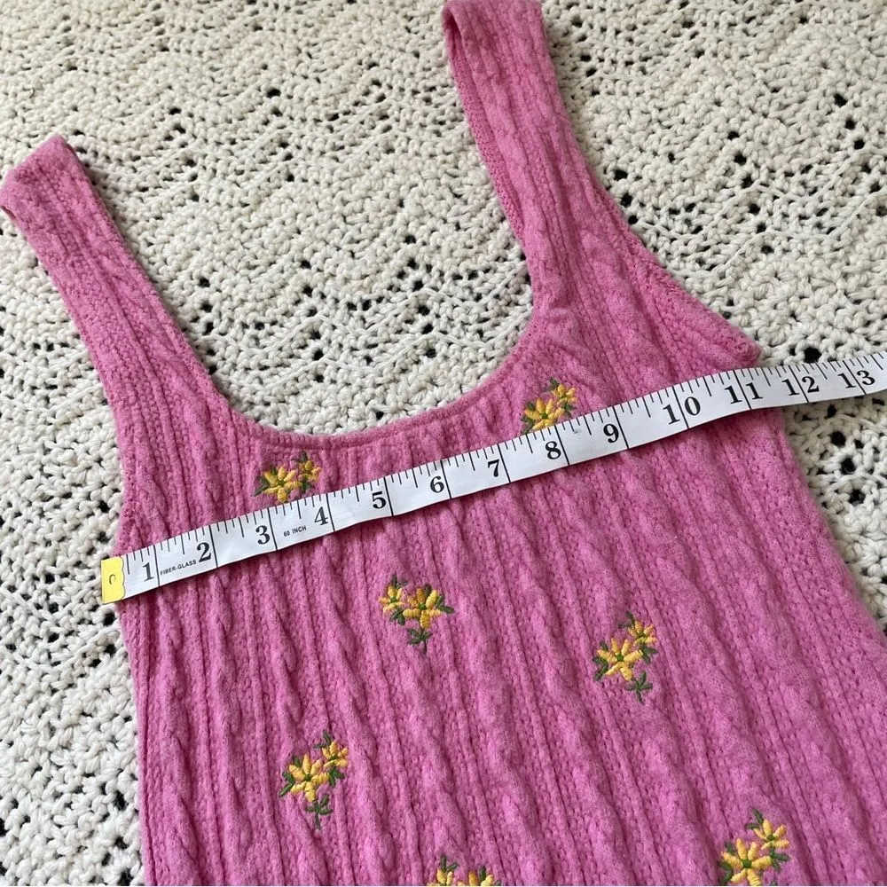 Zara Embroidered Floral Knit Tank Mini Dress Barbie Pink Bloggers Favorite (S) - Image 5