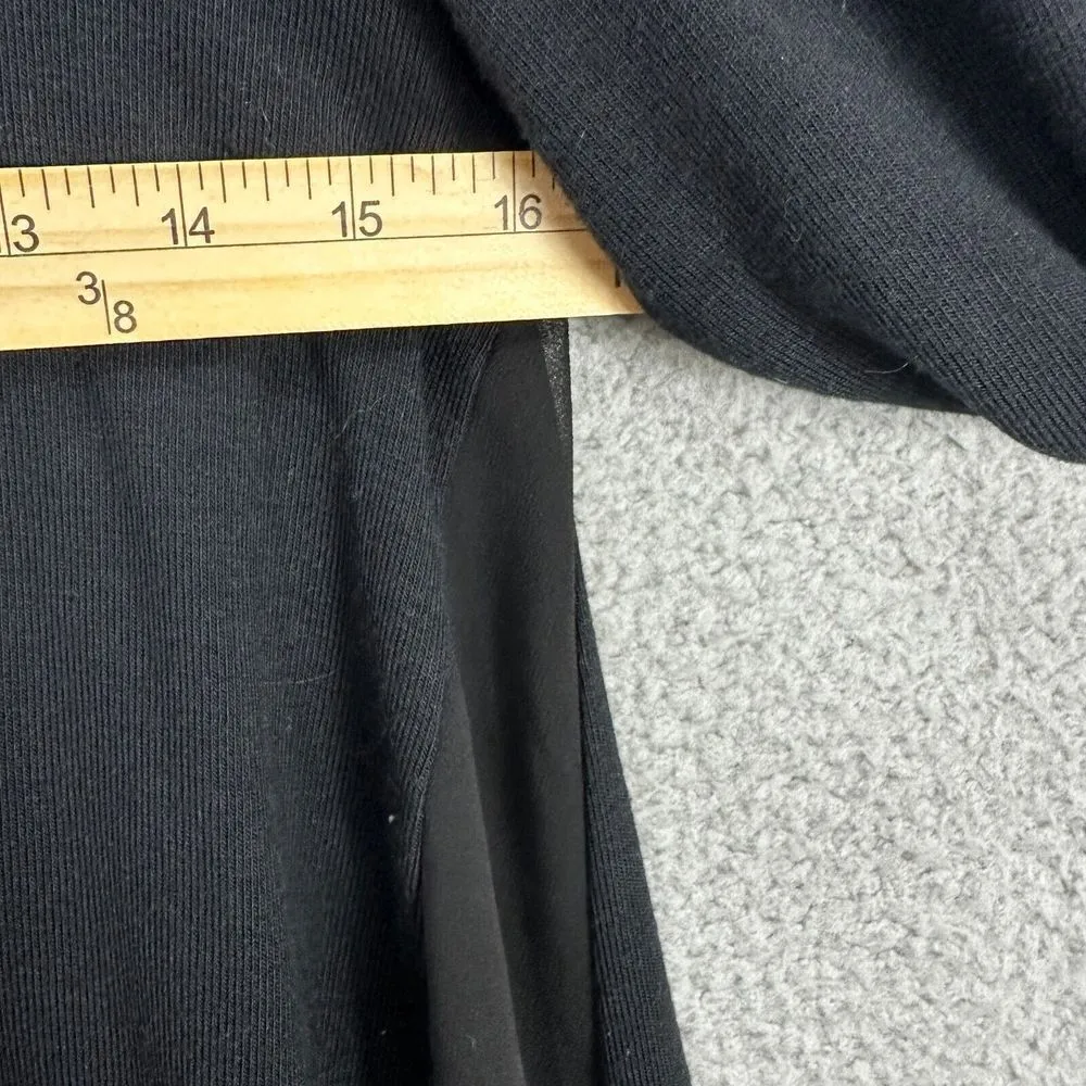 Bar III top women XS black ribbed knit sheer panel ruffle hem basic flowy casual - Image 4