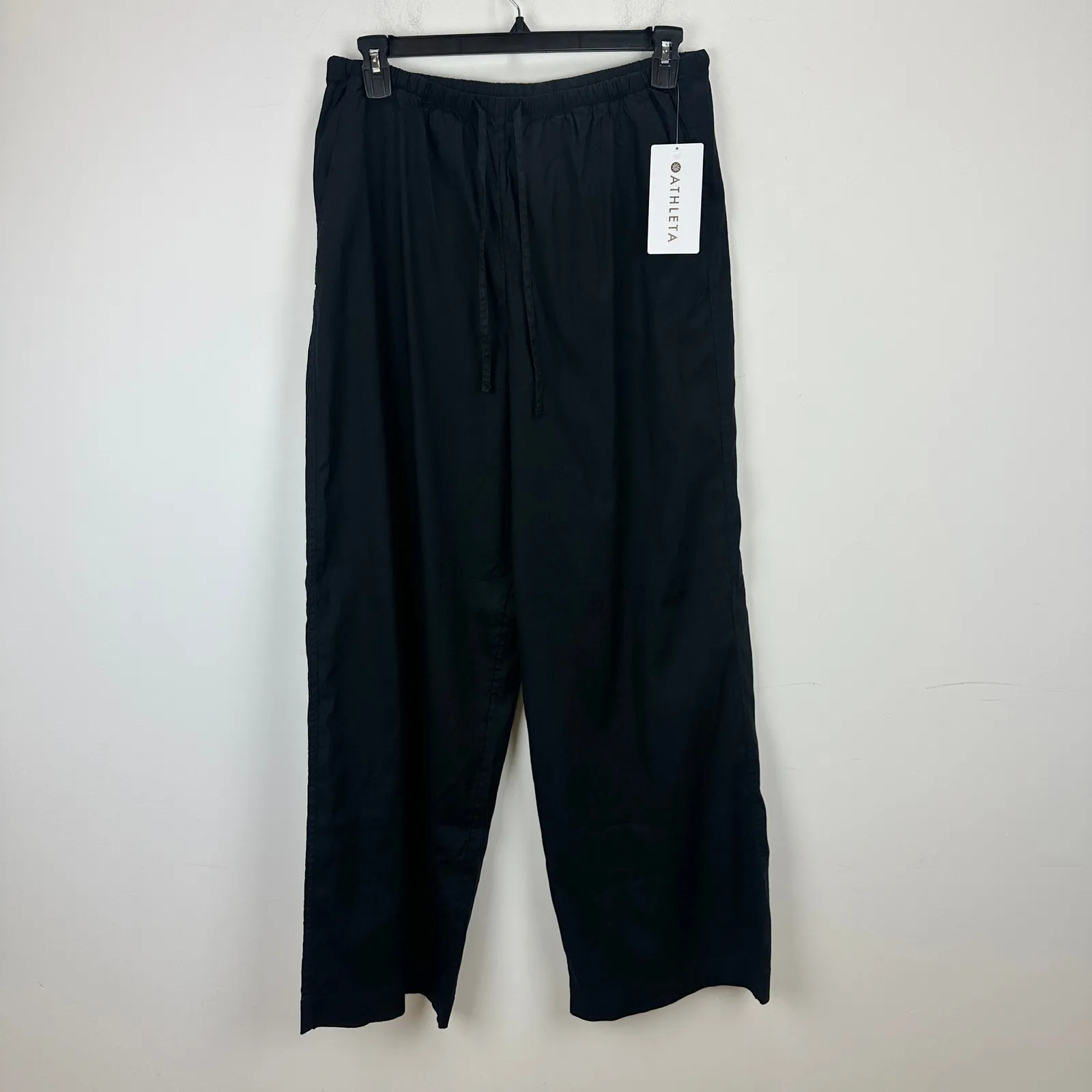Athleta Tall Paradise Mid Rise Wide Leg Pant Black Linen Blend Relaxed M NWT - Image 5