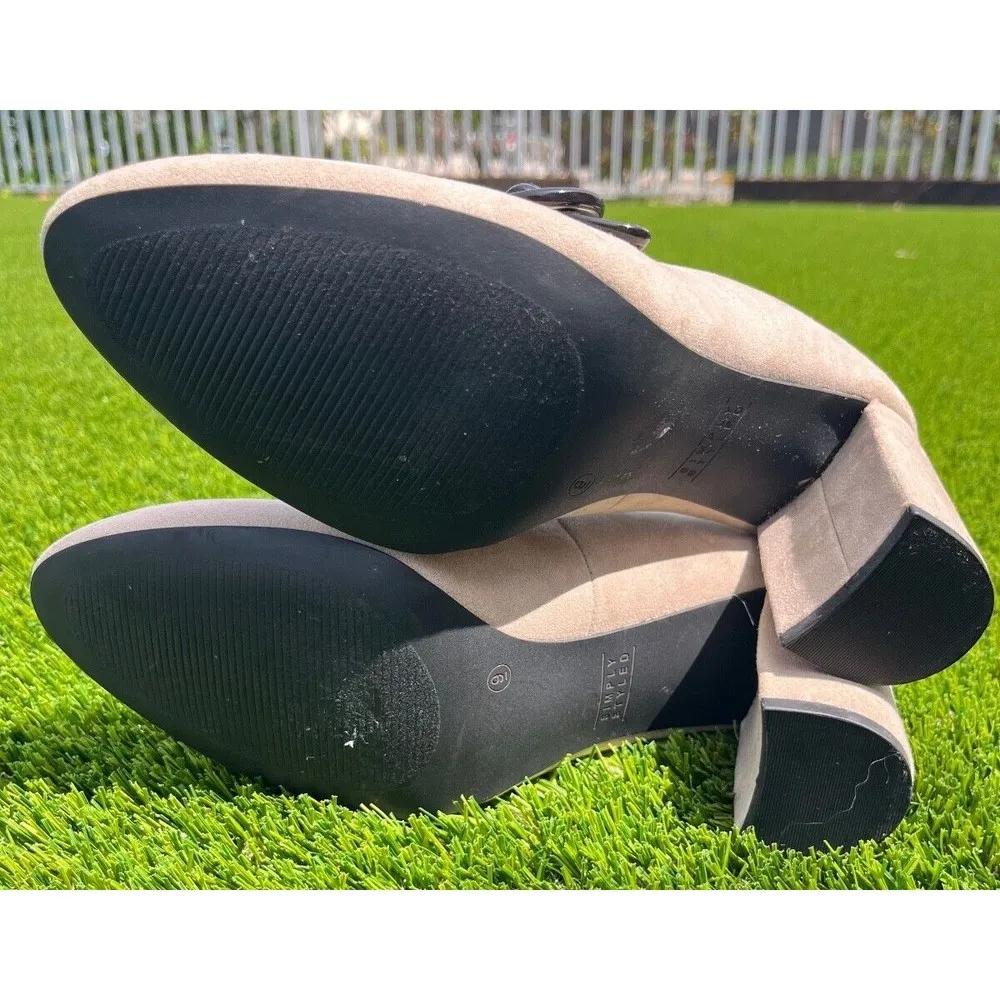 Women NWT Simply Styled Tan‎ with Black Piping  Block Heel Suede Size 9 - Image 7