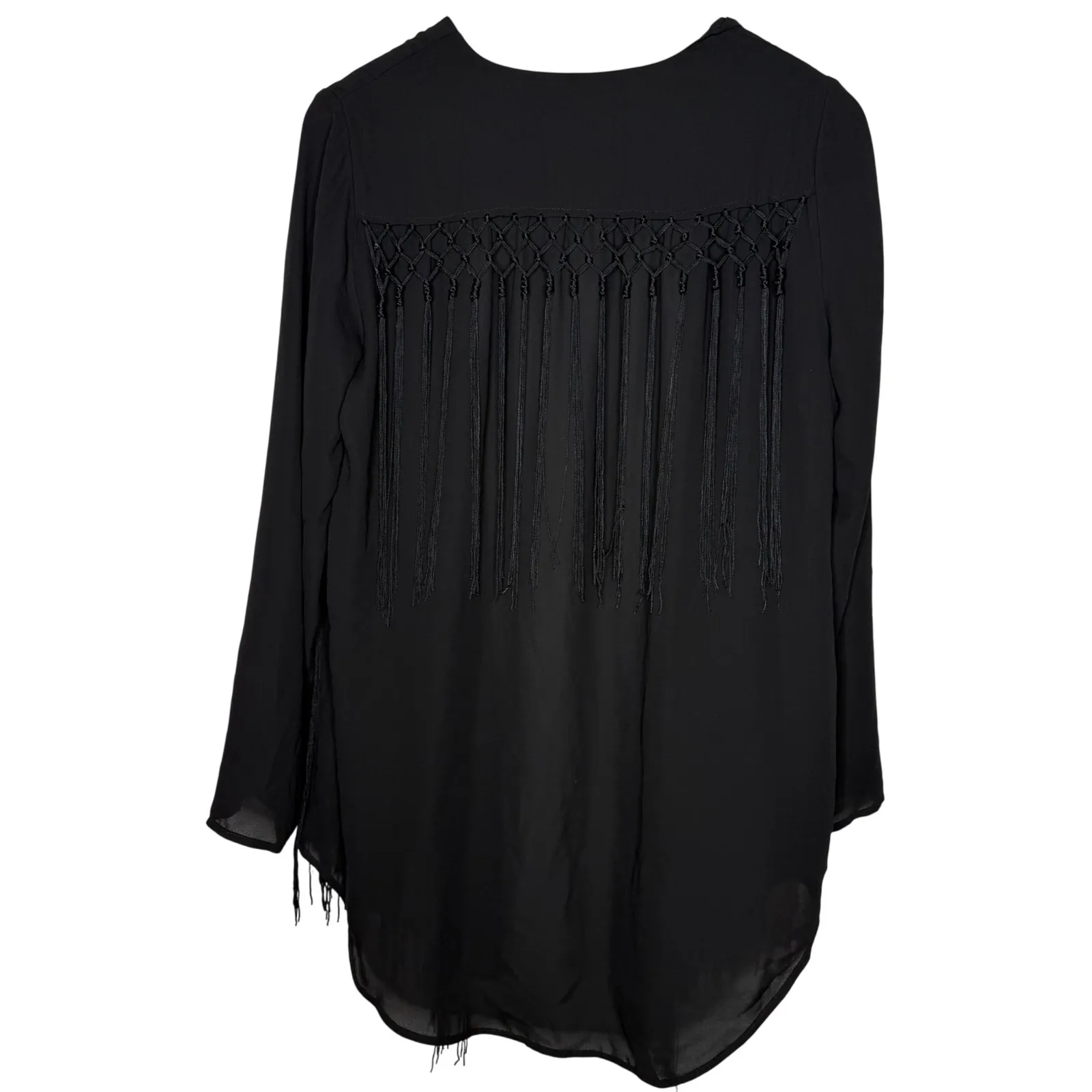 Chico's‎ Black Fringe Kimono Duster Cardigan Open Front Bohemian Chic Sz 0 - Image 2