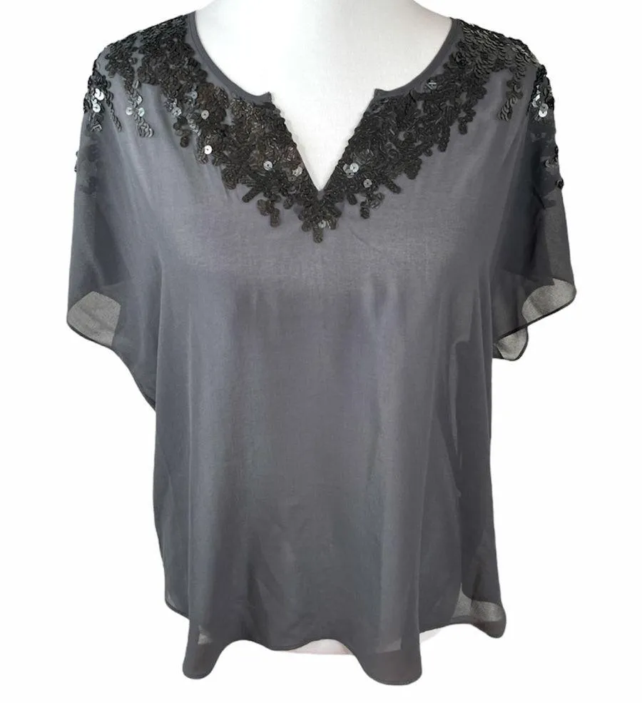 Express Sequin and Sheer Blouse Dark Gray Medium - Image 8
