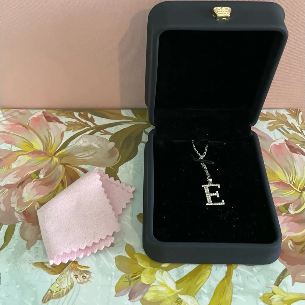 NWT Sterling Silver 925 “E” Initial Rhinestone Necklace White - Image 7