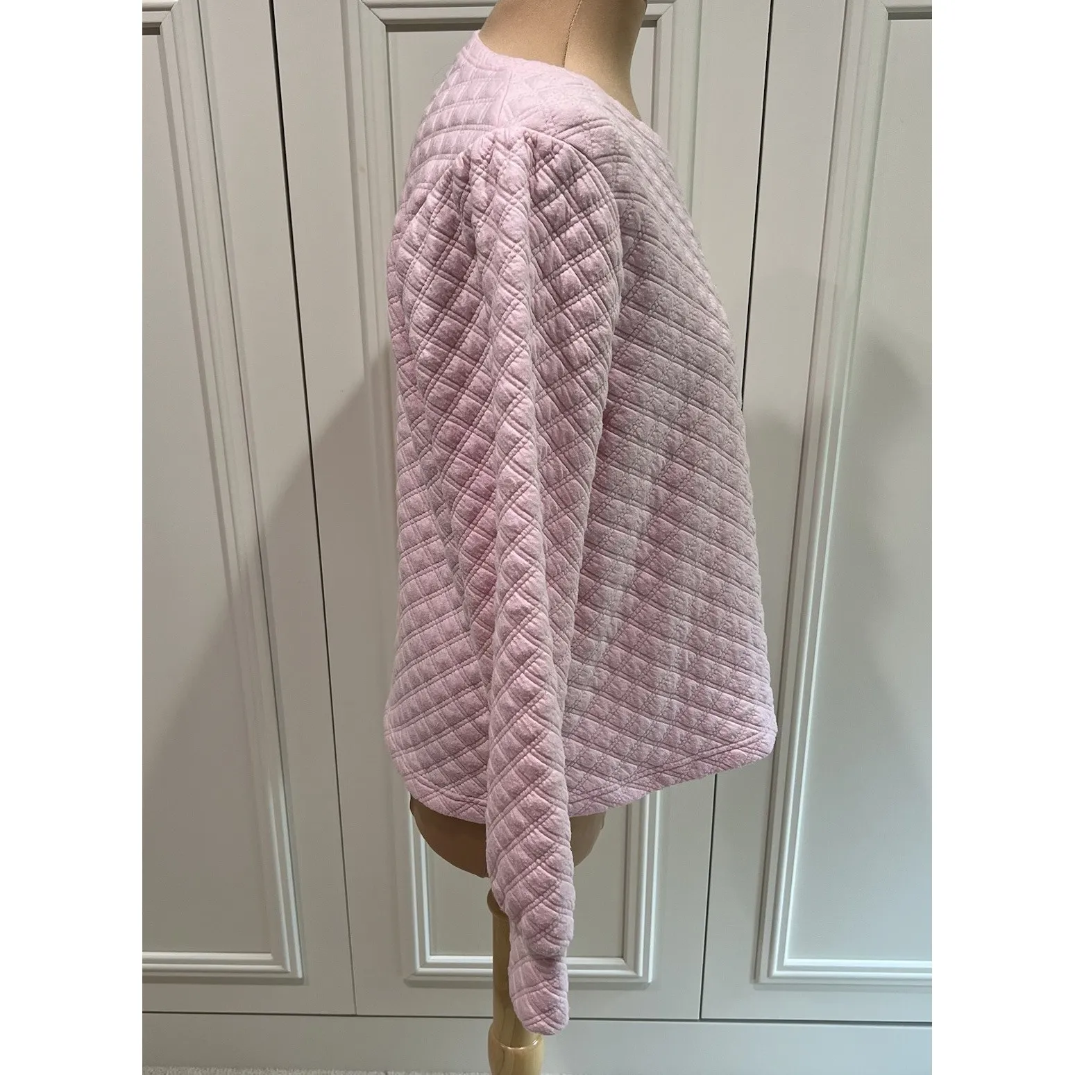 J‎ Crew Factory Women's Pink Quilted Crewneck Knit Top Athleisure Preppy Size M - Image 3