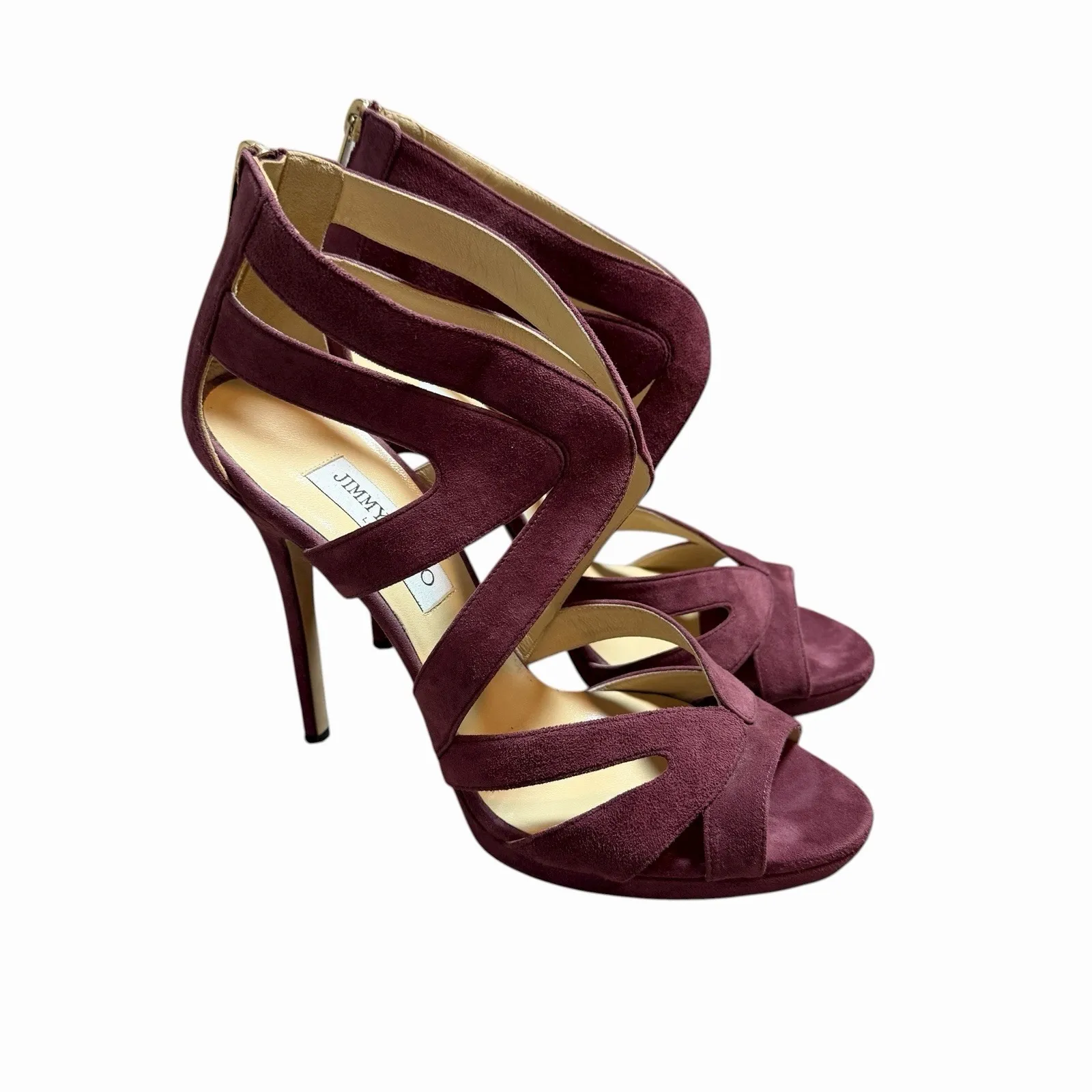 Jimmy Choo Women's Suede Sandal High Heels Burgandy Size 40.5 Designer Luxury - Image 2