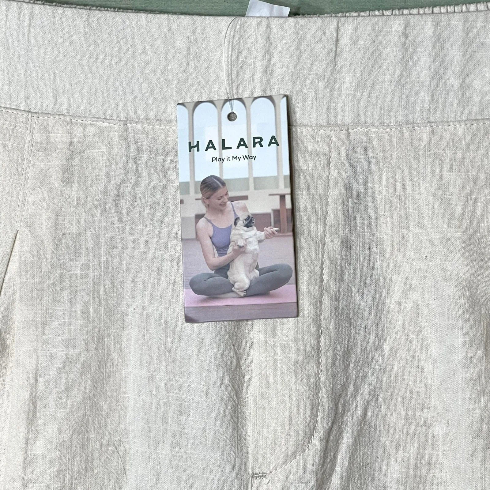 Halara Pants Womens XL White Pleated Wide Leg Cropped Elastic Waist Pockets - Image 4