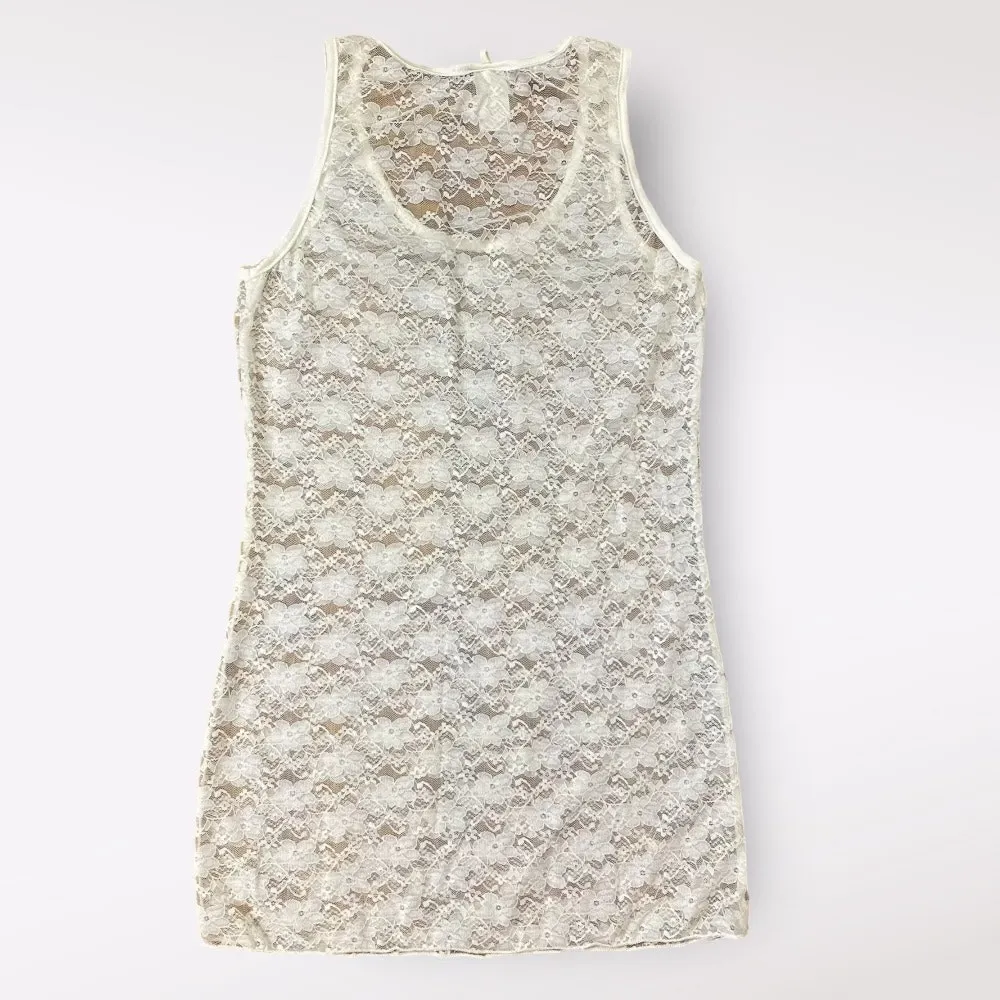 Wet Seal‎ Y2K White Lace Sheer Mini Dress Size Large Coquette Floral - Image 5