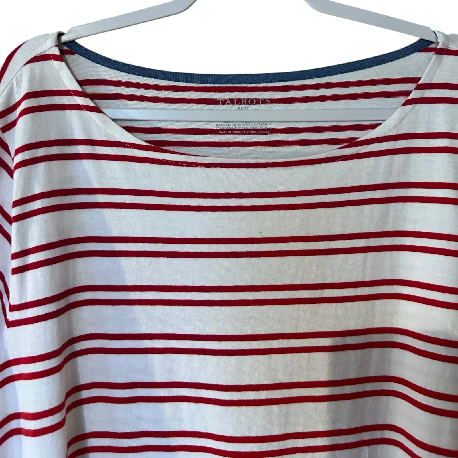 TALBOTS Top Jersey 100% Cotton SZ 3X White w/ Red Blue Stripes Nautical Beach - Image 3