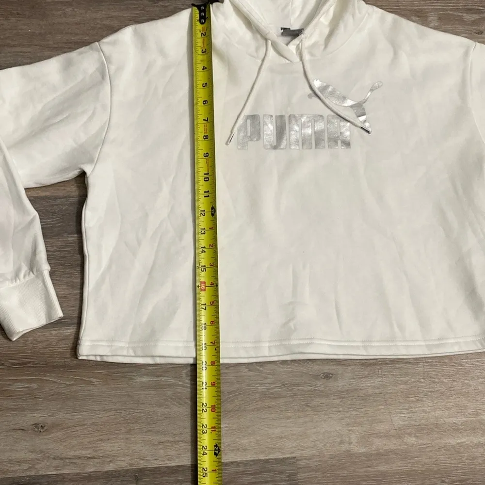 White Hoodie with Silver Logo size M - Image 4