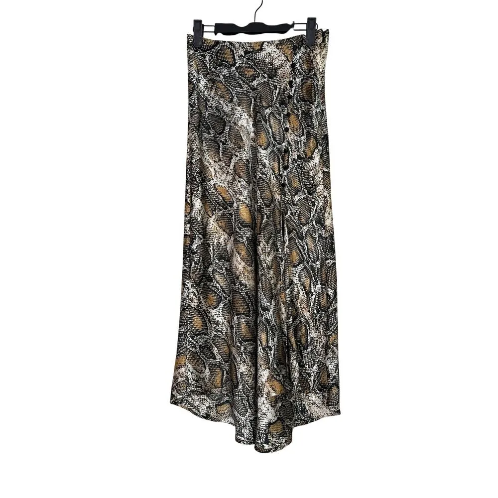 ZARA Snake Skin Print Lightweight Slit Button Detail Midi Skirt XS Cream Brown - Image 14