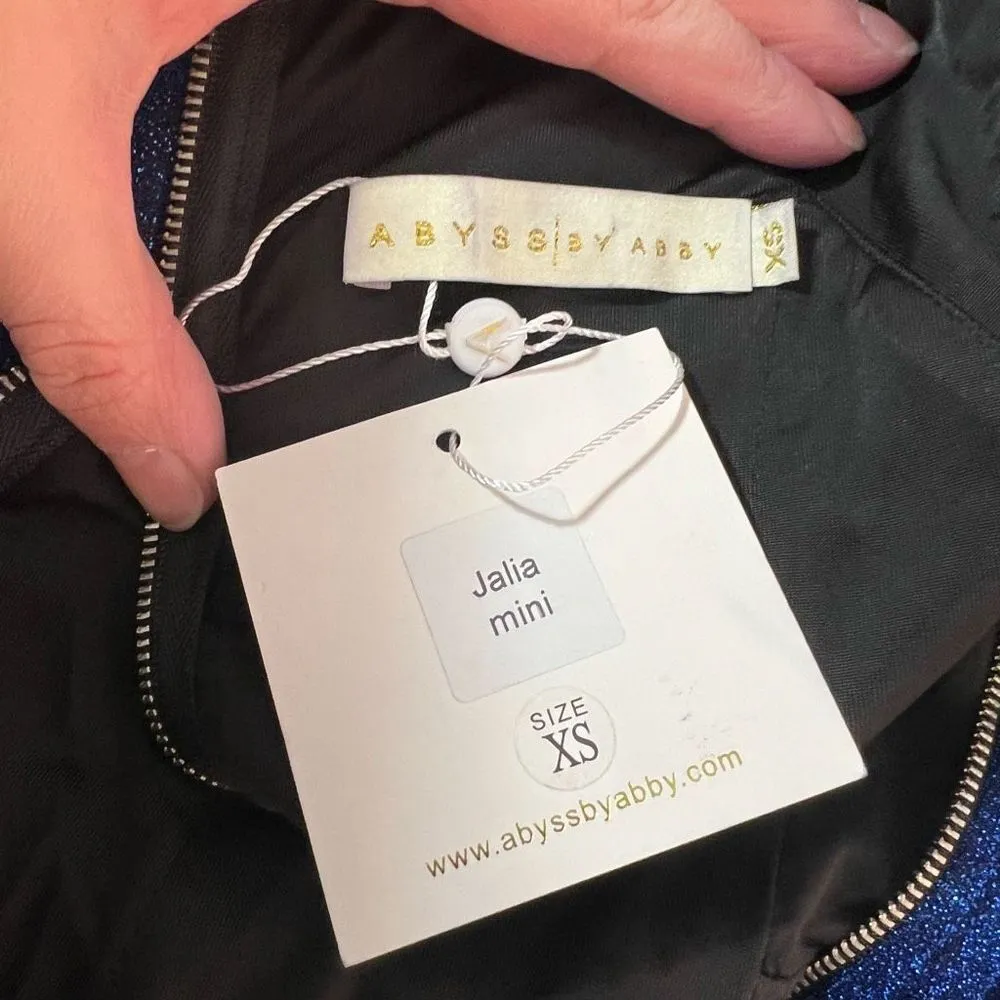 Abyss by Abby Jalia long sleeve blue shiny bodycon mini dress size xs - Image 9