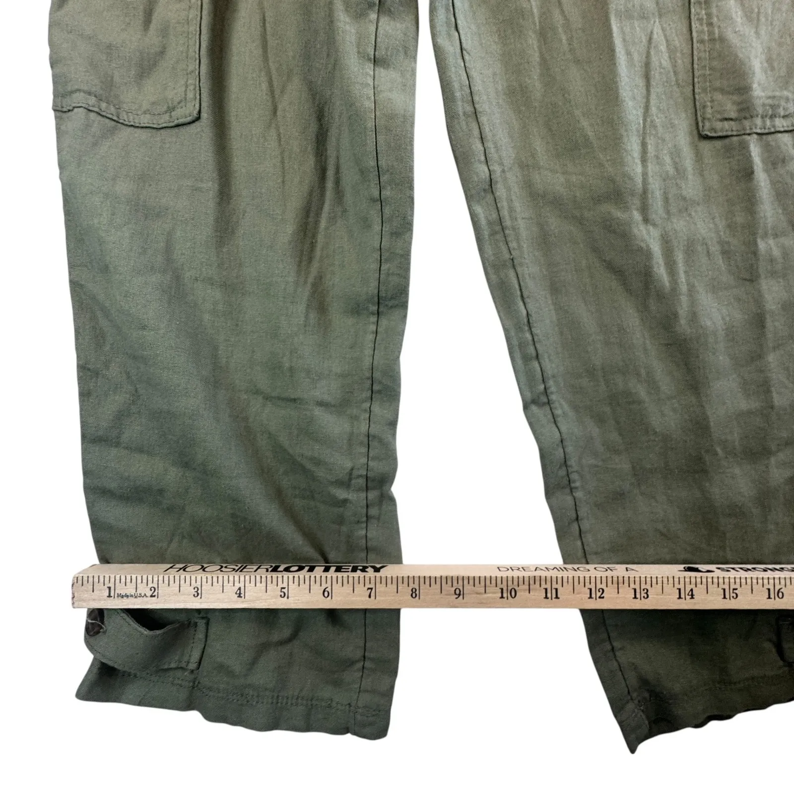 Womens 4R Olive Green Linen Blend Cargo Pants High Rise‎ Straight Ankle Utility - Image 11