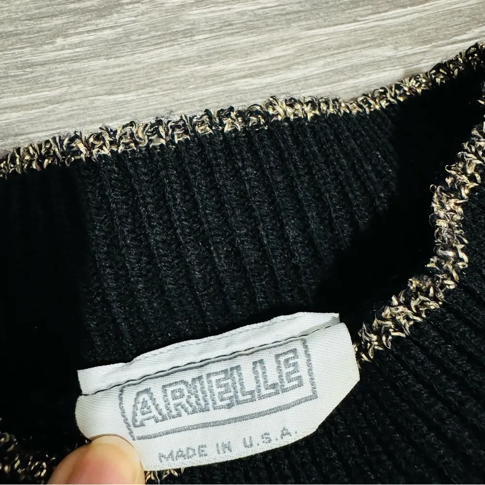 Arielle Women Vintage Black & Gold Glitter Crewneck Sweater Ornate Pattern Sz M Size M - Image 10