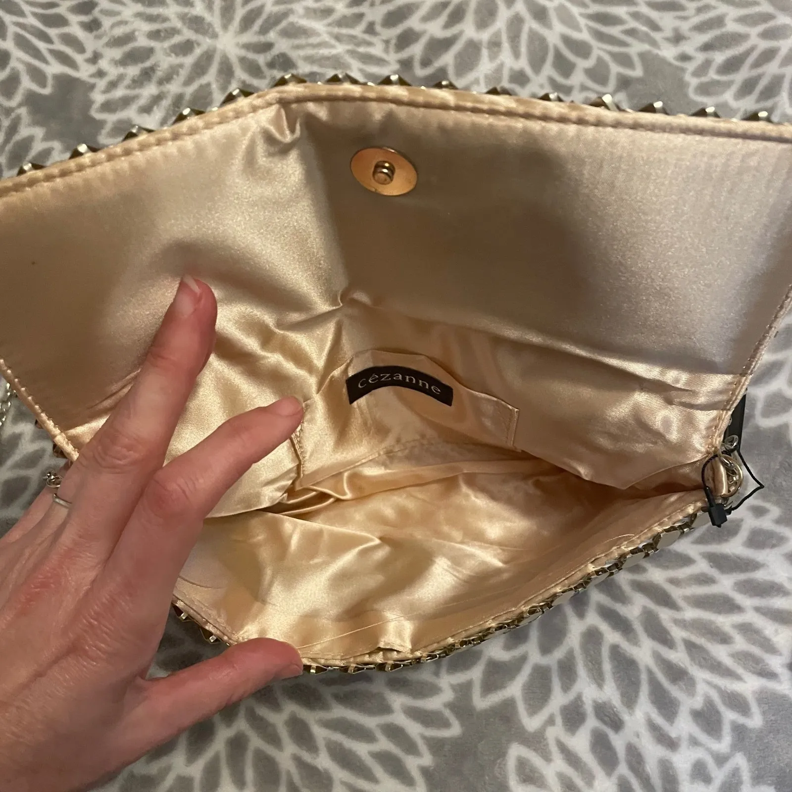 Cezanne Gold Metallic Rhinestone Evening Bag Clutch Octagon Chain Party Wedding - Image 7