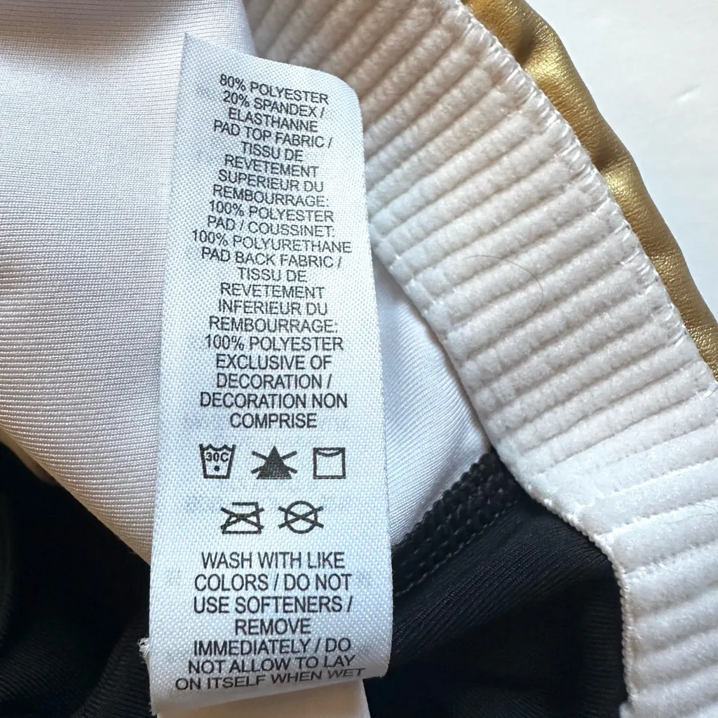 Nike Swoosh Metallic Sports Bra Women's Black, White, and Gold Sz Medium - Image 6