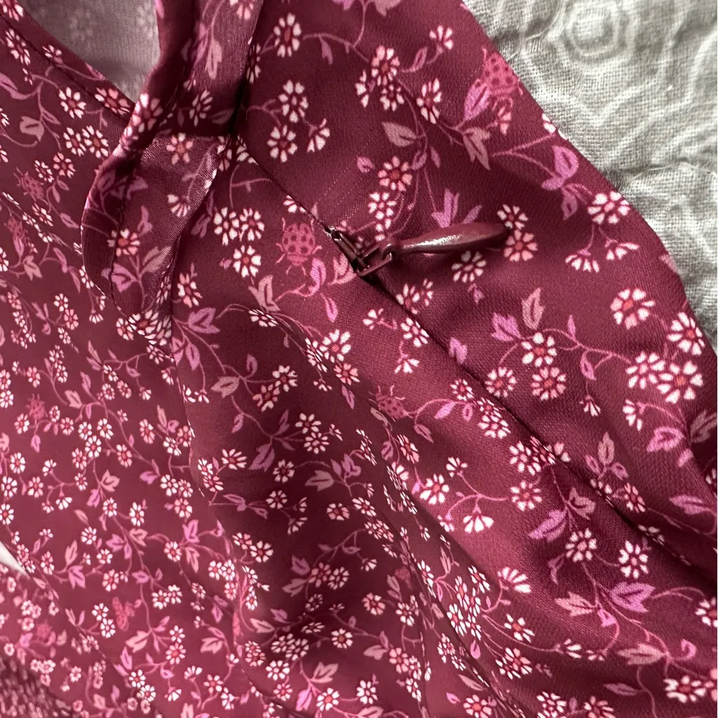 Outerknown Juniper Ditsy Floral Cap Sleeve Mini Dress Wine Purple Pink Size S - Image 8