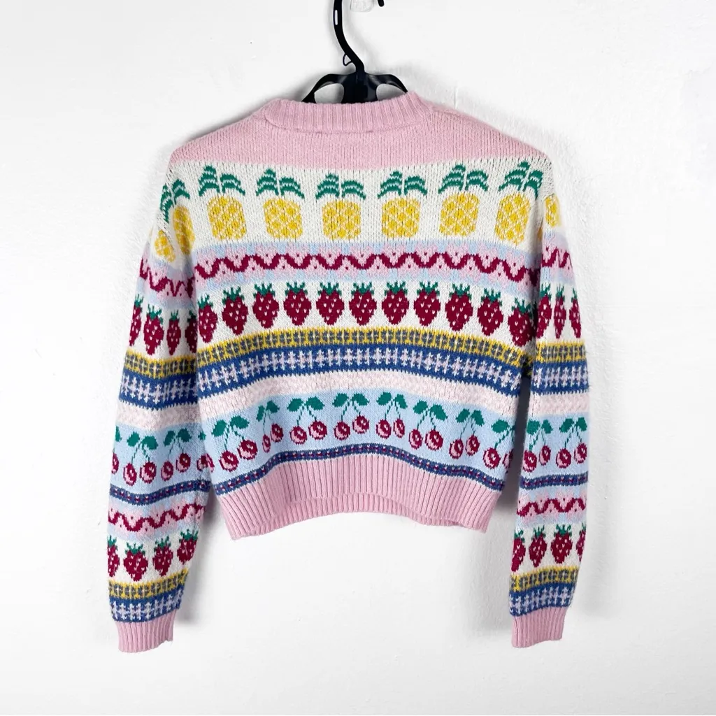 ZARA Multicolored Fruits Print Long Sleeves Jacquard Sweater Size Small - Image 2