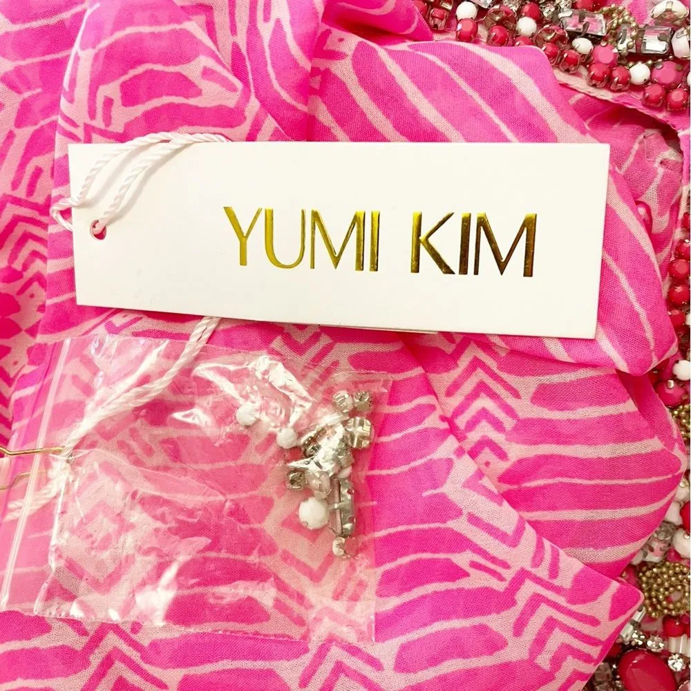 NWT Yumi Kim Maze Cover Up Jeweled Beaded Cinched Kaftan Hot Pink Sheer Size M/L - Image 13