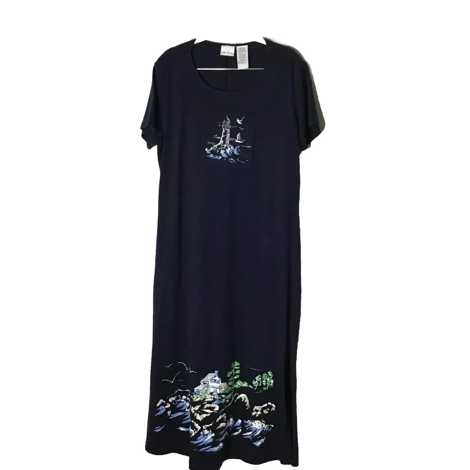Bobbie Brooks Vintage Women's Lighthouse Graphic Print Short Sleeve Maxi Dress L Blue Size L - Image 2