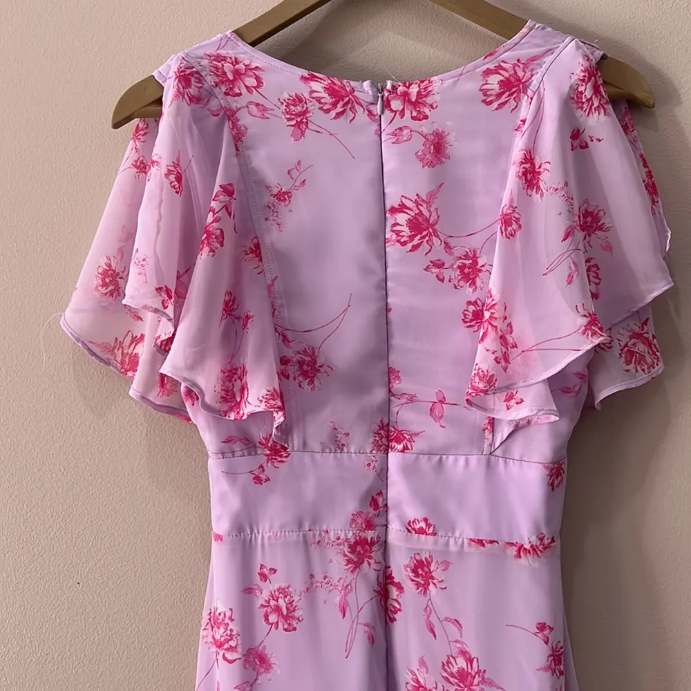 Lulu’s Dearly Loved Lavender Floral Print Flutter Sleeve Maxi Dress Pink Size XS - Image 2