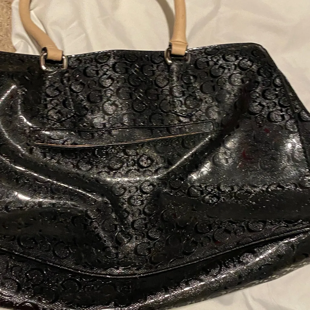 GUESS Black Quilted Tote with Tan Handles - Image 7