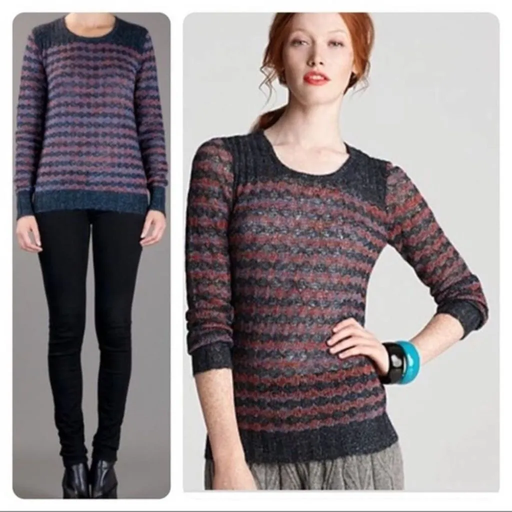 Marc by Marc Jacobs Charcoal/Multicolor Woven Mohair Blend Sweater Size XS - Image 3