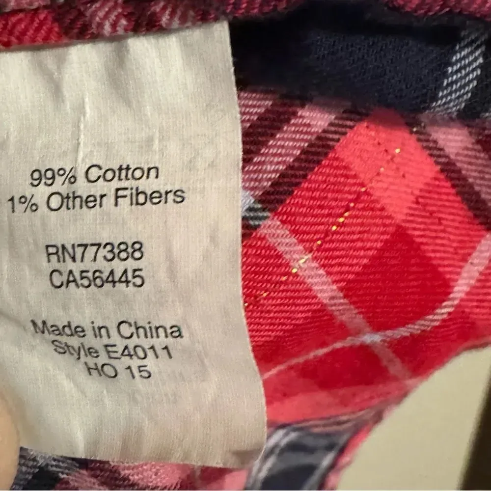 J CREW Pink and Navy Plaid Flannel Tunic with Gold Metallic Threads Size Medium - Image 4