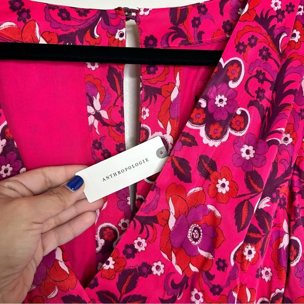 NWT Anthropologie Maeve Pink Floral Wrap Mini Dress - Image 9
