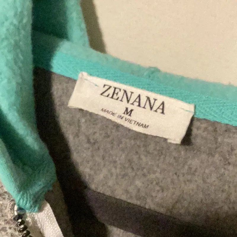 ZENANA zip up hoodie. Gray/turquoise. Size Medium - Image 9