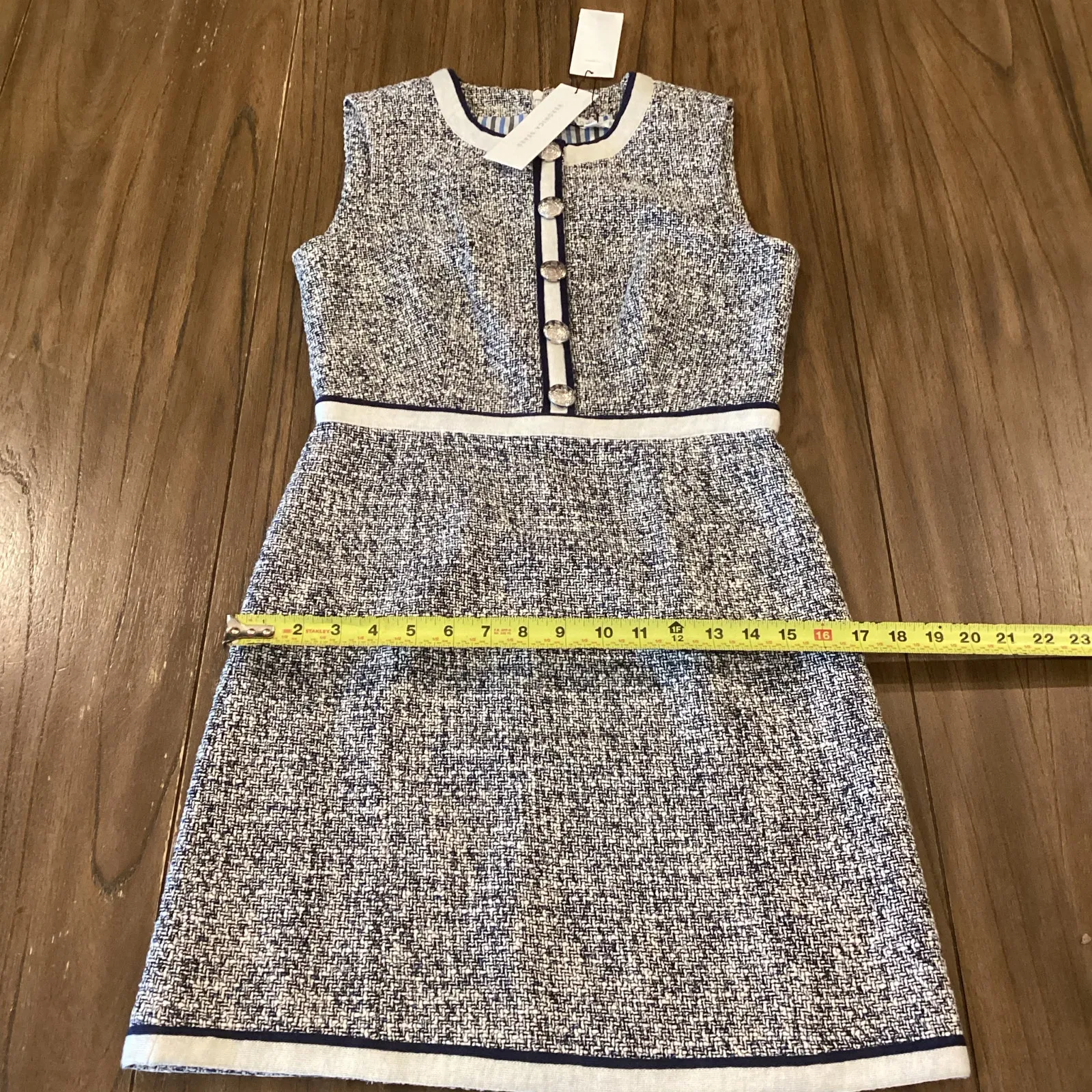 Veronica Beard Julie Tweed boucle A-Line Mini dress blue sleeveless knit 2 - Image 3