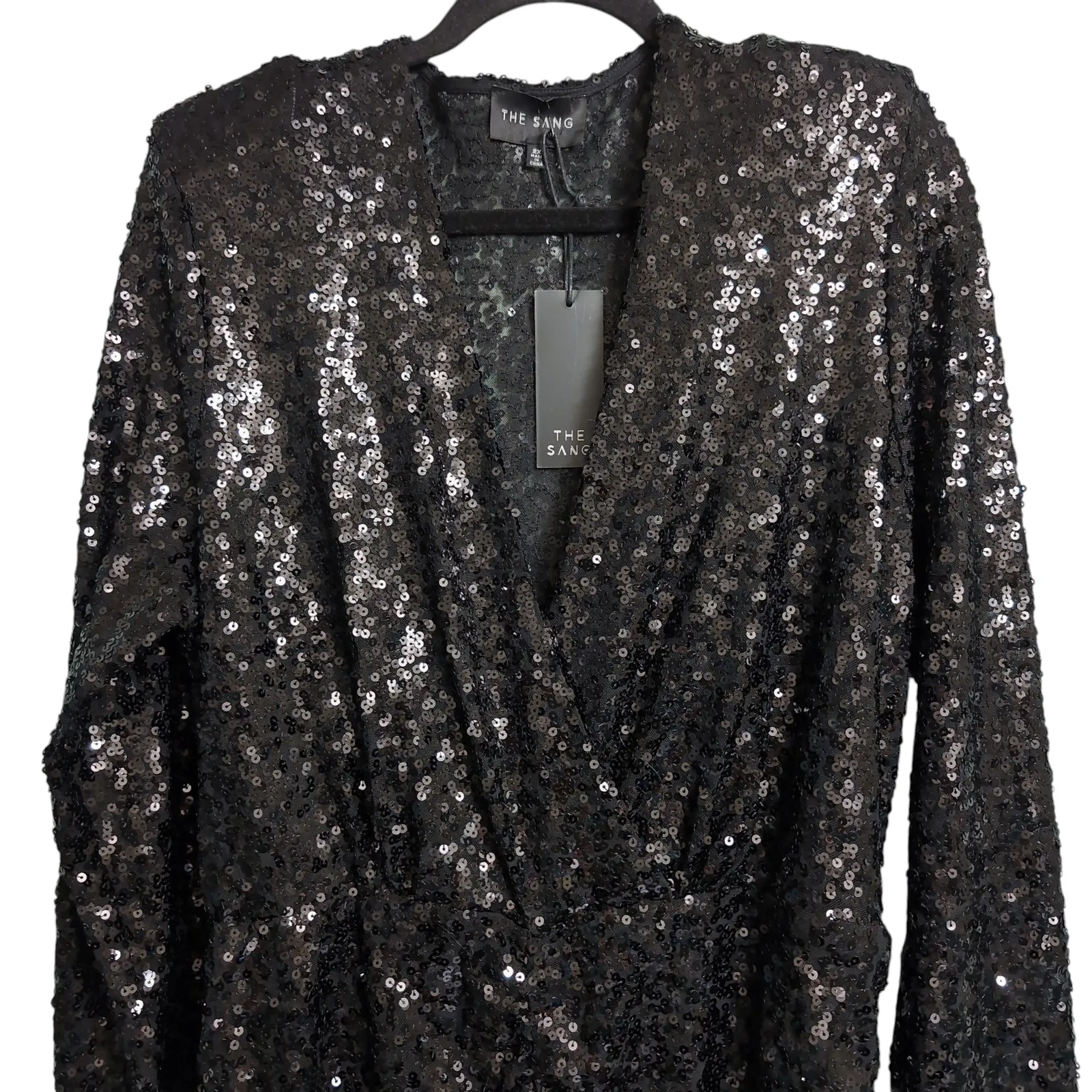 The Sang NWT  Black Sequin Ruched Mini Dress 2X (Plus Size) - Image 2
