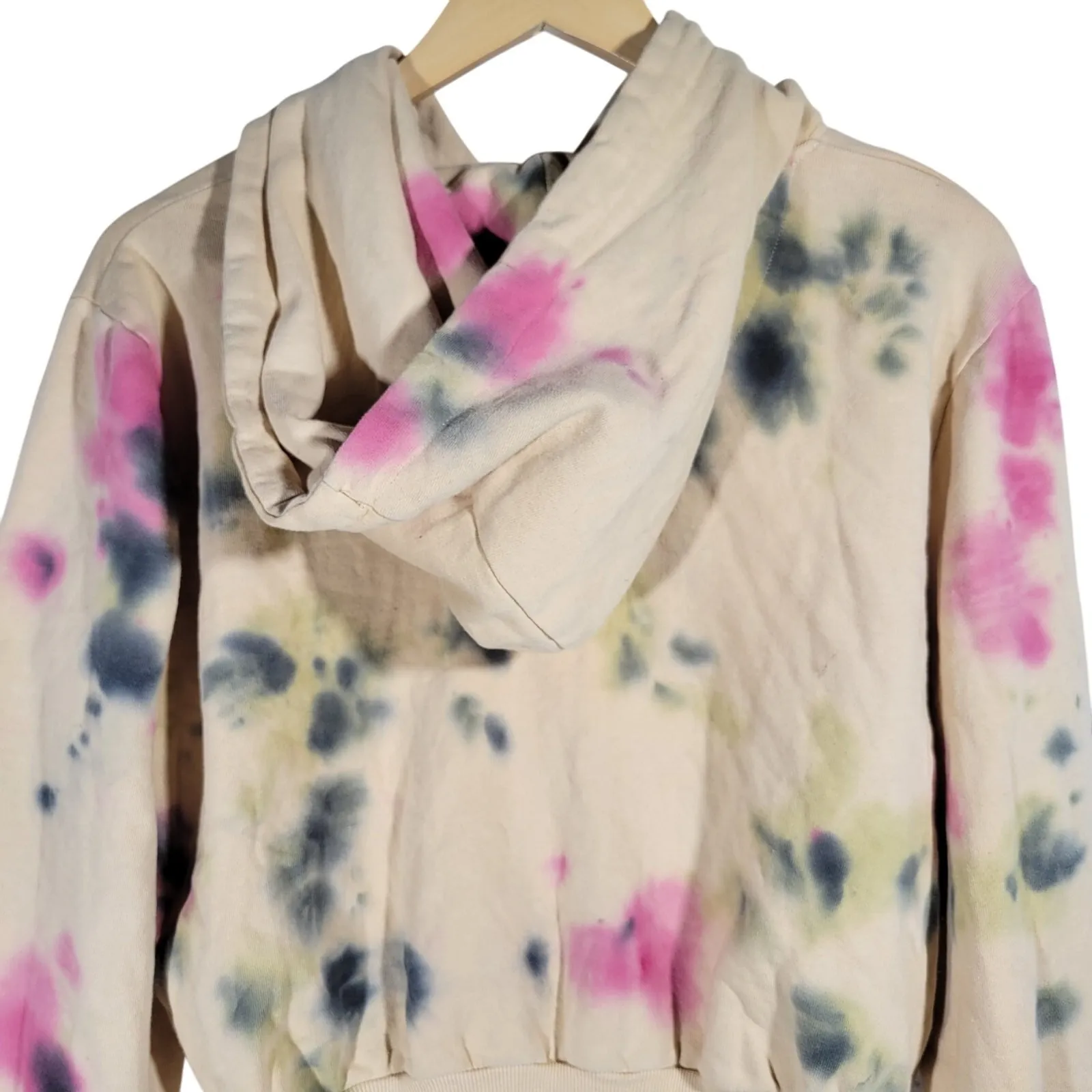 AFRM Tie Dye Cropped Hoodie Sweatshirt Cream Pink Gray Green‎ Size S Tan - Image 11