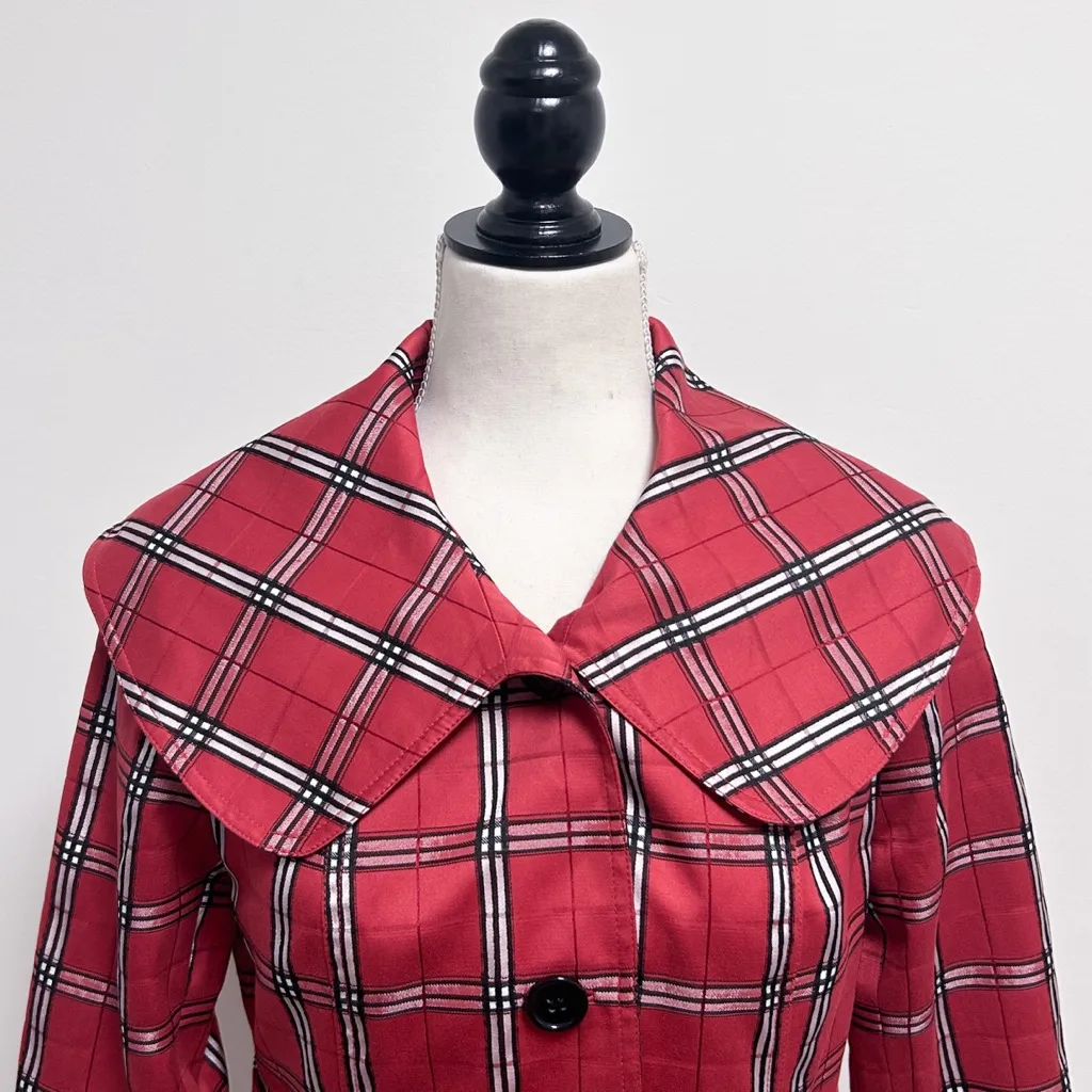 Doncaster Sport Red Black White Plaid Removable Belt Wide Collar Short Jacket 4 - Image 2