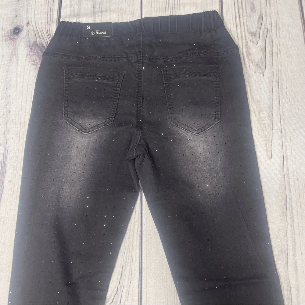 NWT VOCAL Boutique Women’s Jeans Elastic Waist All Over Rhinestones Studded - Image 6