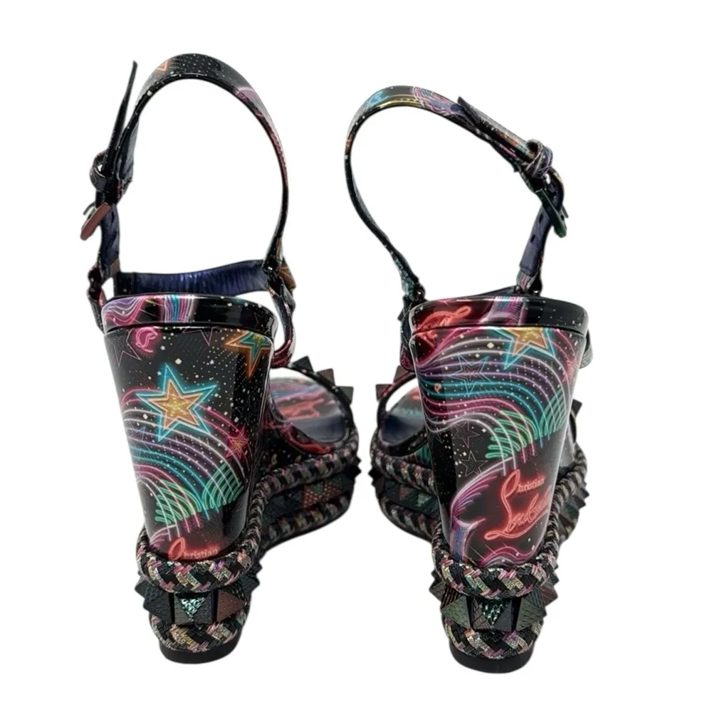 Christian Louboutin Sandals Pyraclou Studded Patent Leather Platform Wedges 38 - Image 4