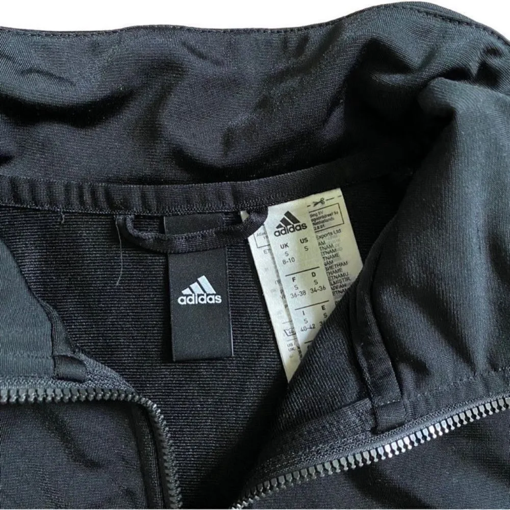 Adidas Classic Zip Up Long Sleeve Track Jacket Black & White 3 Stripe Size Small - Image 6