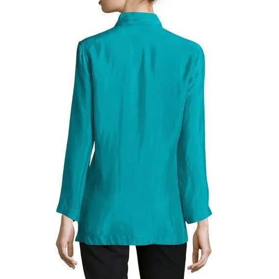 New Womens Josie Natori XL Aqua Blue Teal NWT $395 Cupro Tunic Top Layered Silk - Image 5