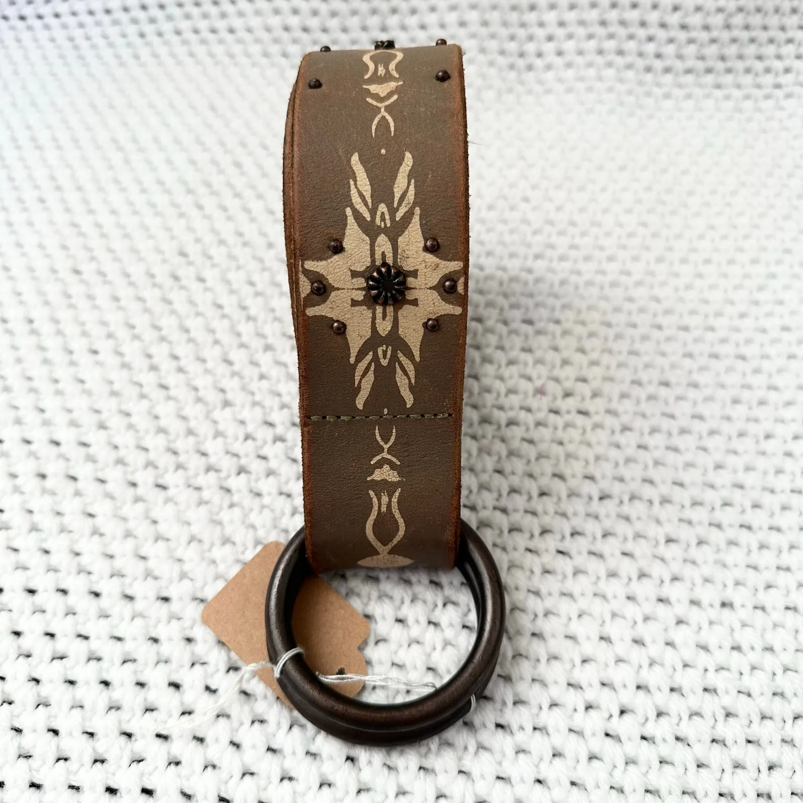 Lucky Brand Tan Tattoo Graffiti Print Brass Studded Loop Grunge Rocker Belt XS/S - Image 2