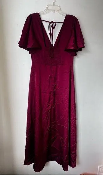Petal & Pup Casper Wine Burgundy Satin Maxi Dress L - Image 11