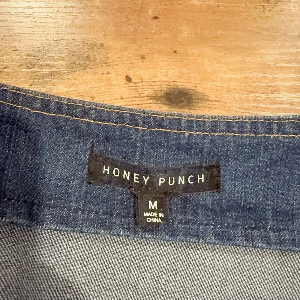 Honey Punch Vintange Blue Wash Cotton Denim Zip Mini Dress Size M Preowned - Image 6