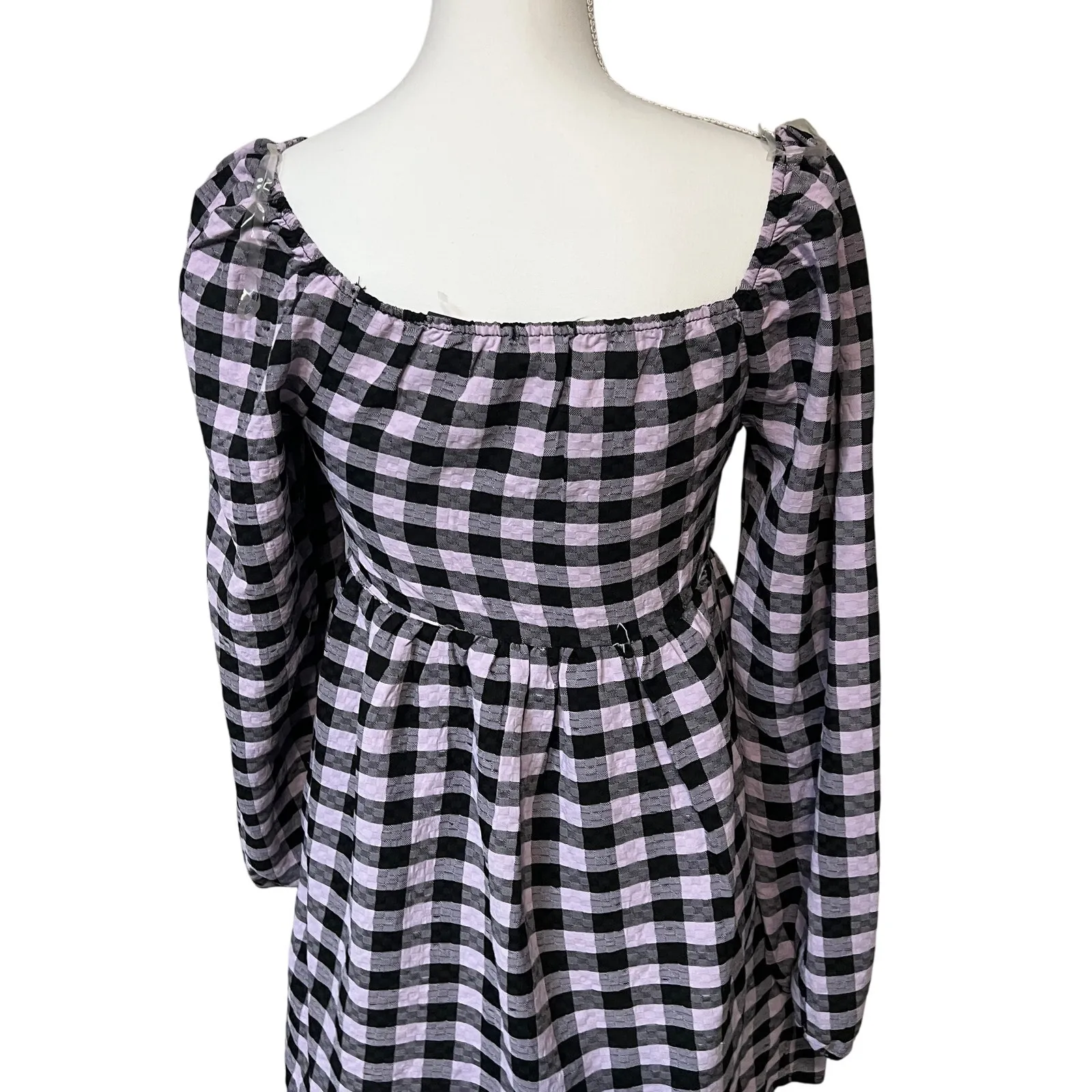 Wild Fable Women's Purple Gingham Check Long Sleeve Muse Dress - Size XS - NWT - Image 12