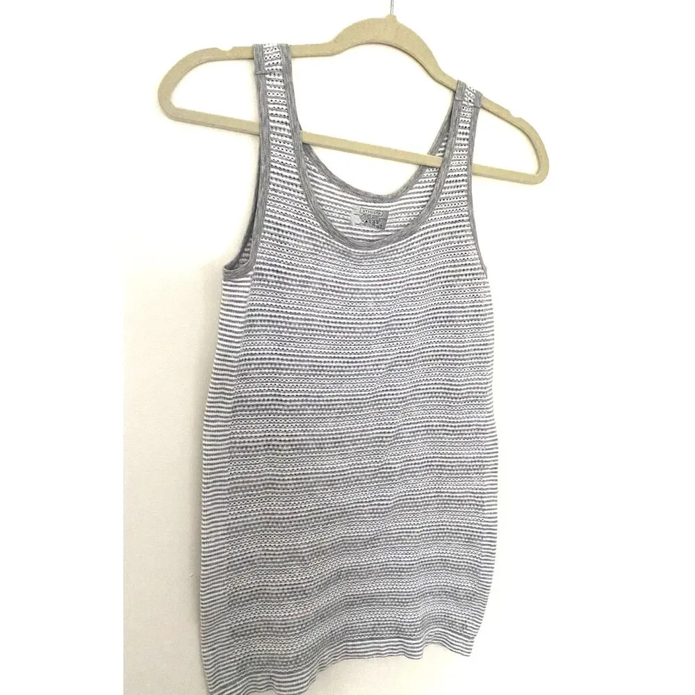 Athleta Gray & White Eyelet Knit Stripes Tank Top Lightweight Stylish Sz S - Image 4
