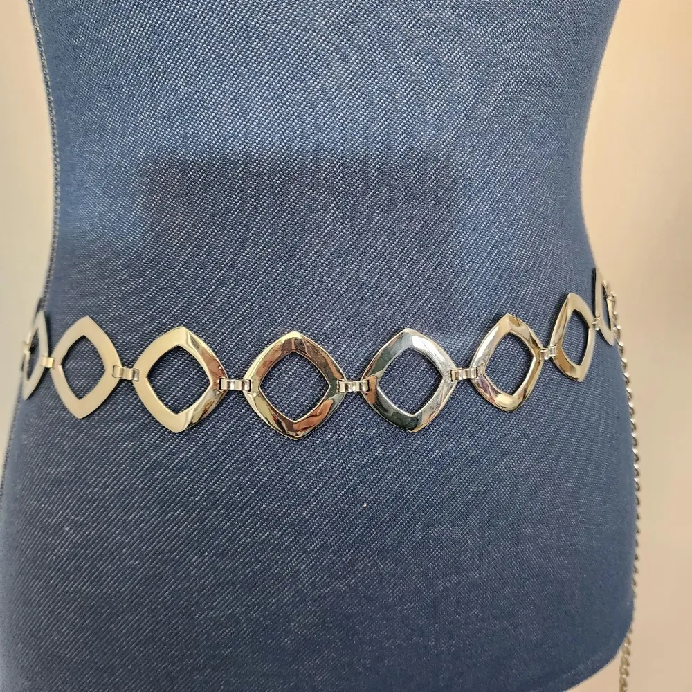 Vintage Silver Square Mod Chain Link Belt - Image 8